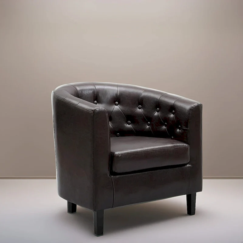 Accent Chair, Button Tufted Faux Leather Barrel Chair, Midcentury Modern Accent Chair, Comfy Armchair, Tub Barrel Chairs