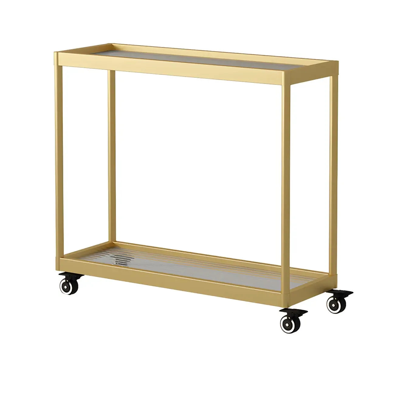 Gold Glass Rectangular Top Shelf Side Table on Wheels