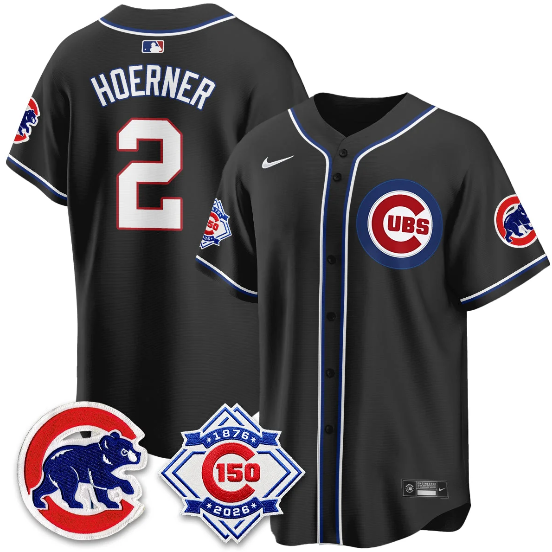 Chicago Cubs Nico Hoerner 150th Anniversary Black Out Style Vapor Premier Limited Jersey