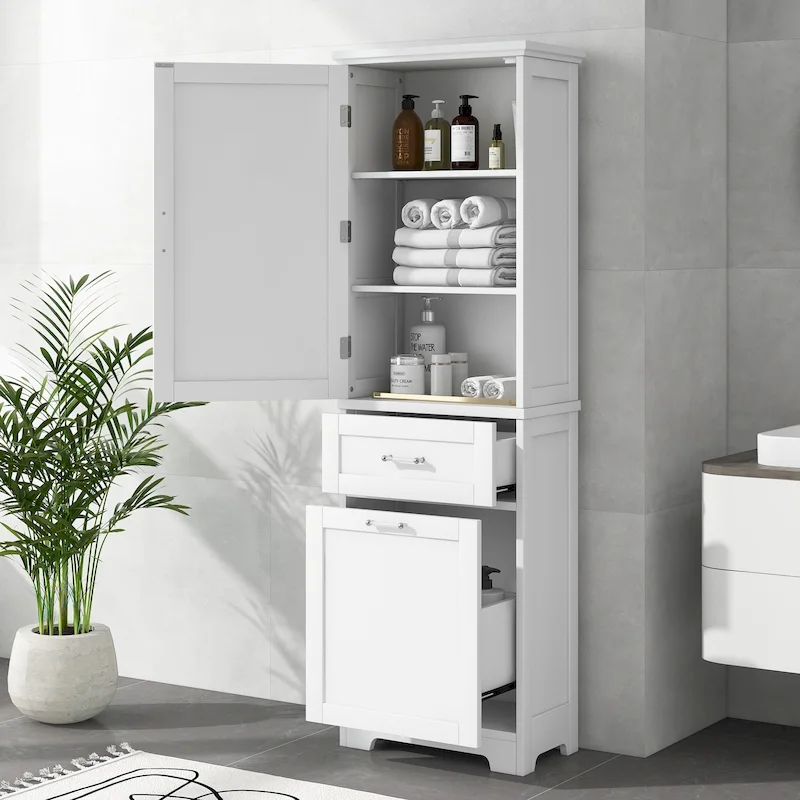 White/Black/Grey Freestanding Tall Bathroom Storage Cabinet, 1-Person