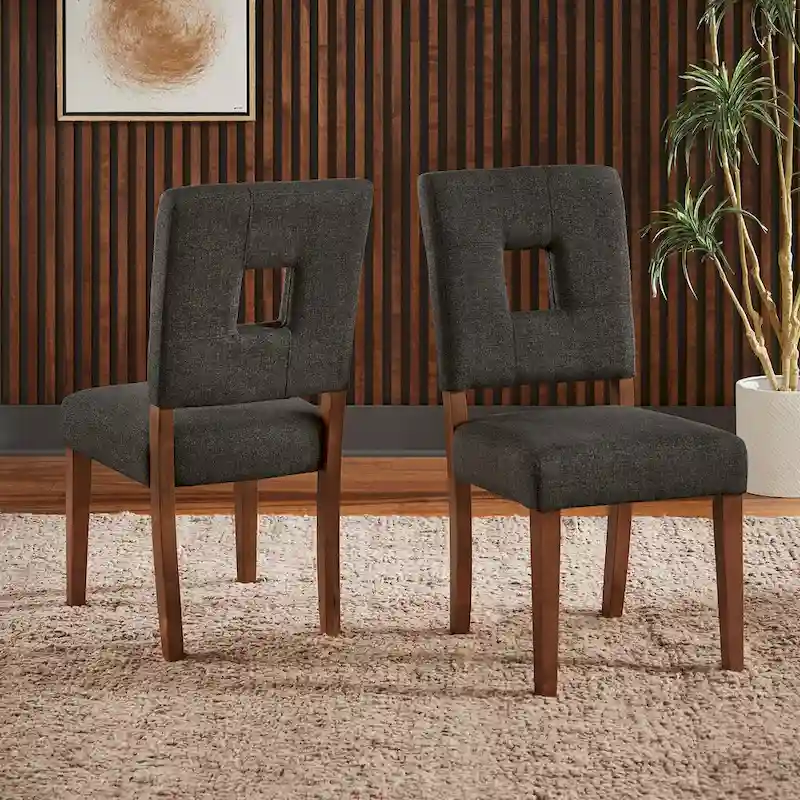 Upholstered Fabric Keyhole Dining Chairs (Set of 2)