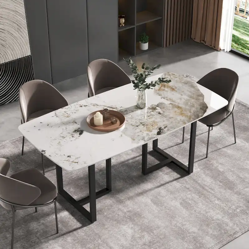 71  Modern Artificial Marble Dining Table with Carbon Steel Base