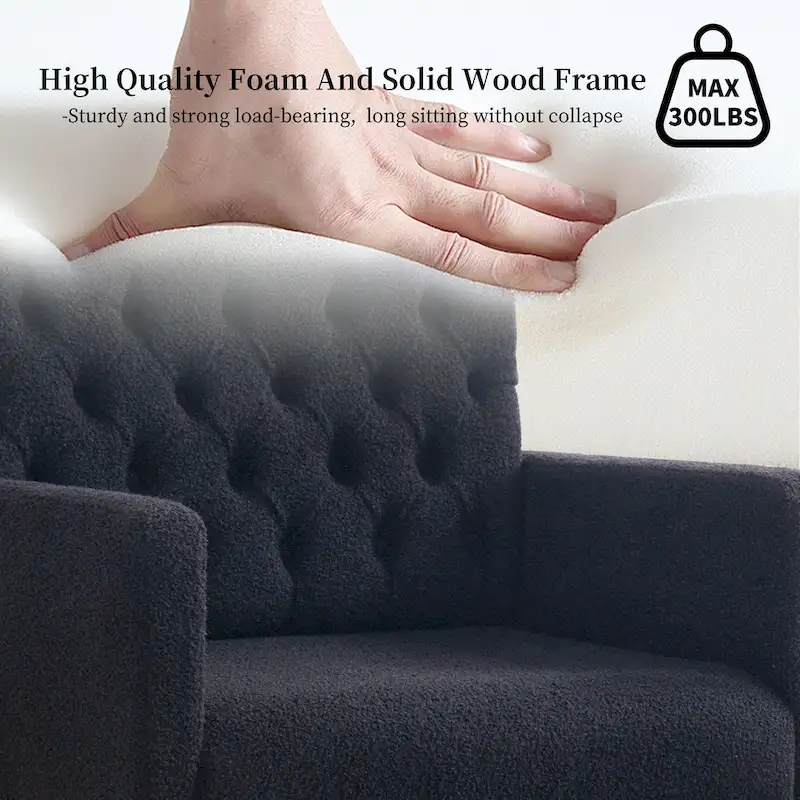 HOMYKA Sherpa Accent Chair Button Tufted Upholstered Linen Velvet Modern Armchair