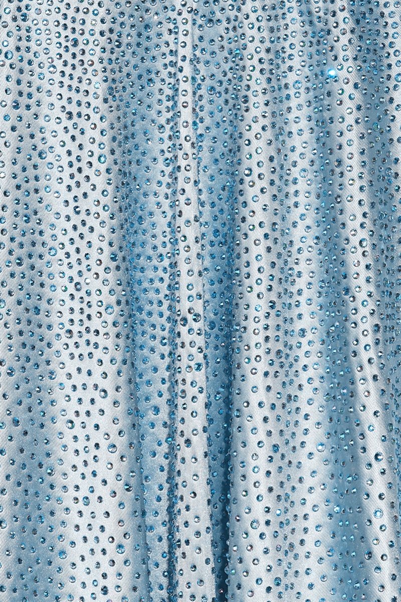 Sky Blue - Strapless A Line Satin Beaded Long Prom Dresses With Pockets