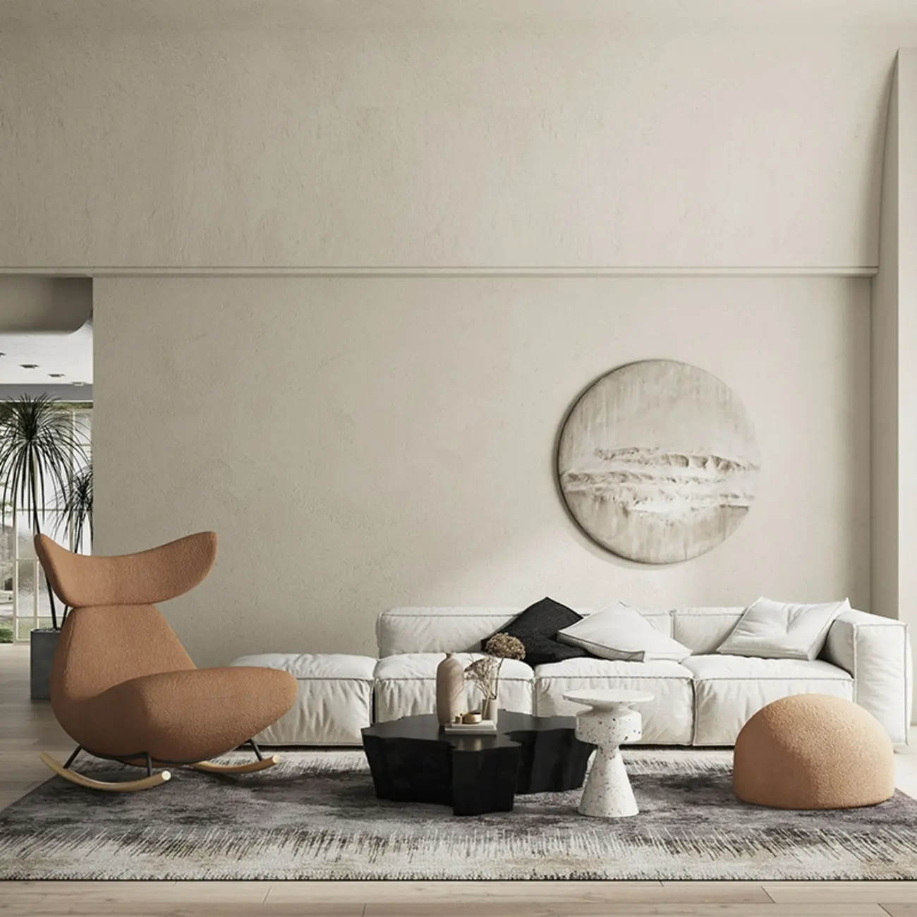 Upholstered Rocking Chair in Whale Shaped with Ottoman