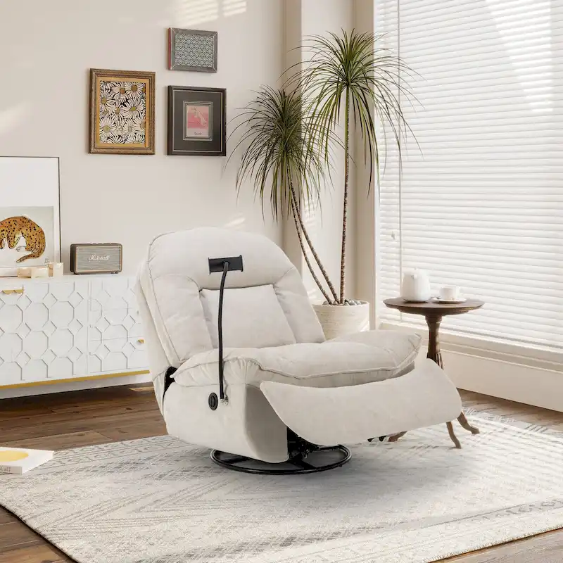 Clihome Adjustable Swivel Chenille Recliner with Phone Holder