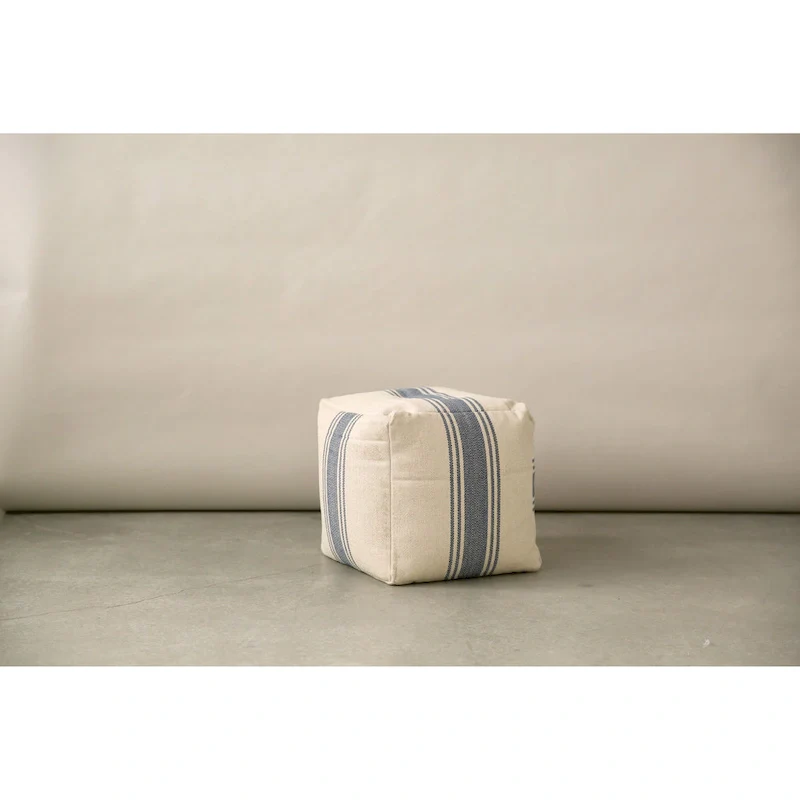 Striped Square Canvas Pouf