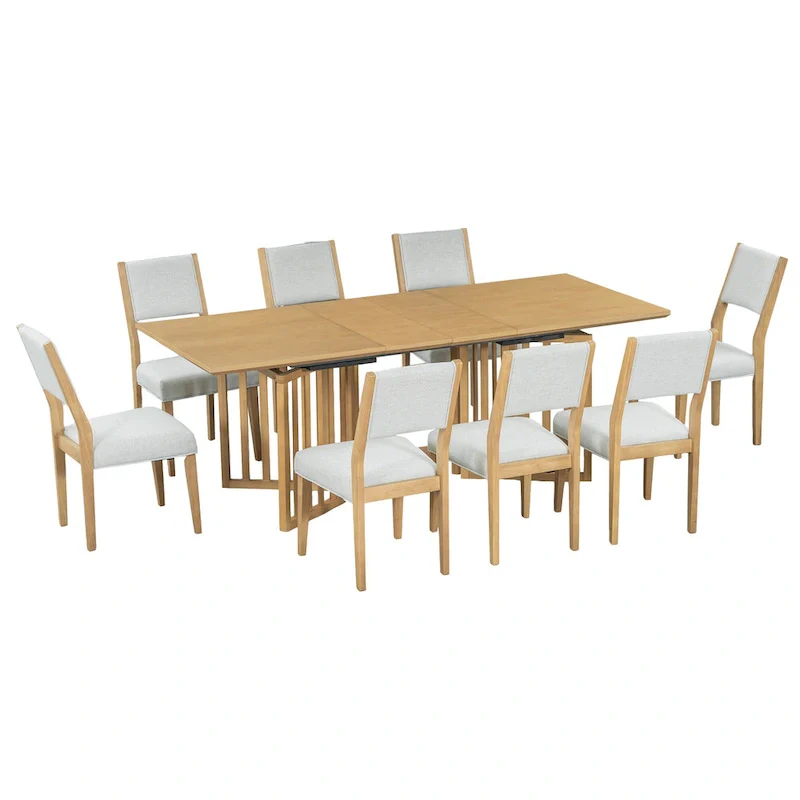 9-Piece Farmhouse Dining Set with Extendable Table & 8 Chairs