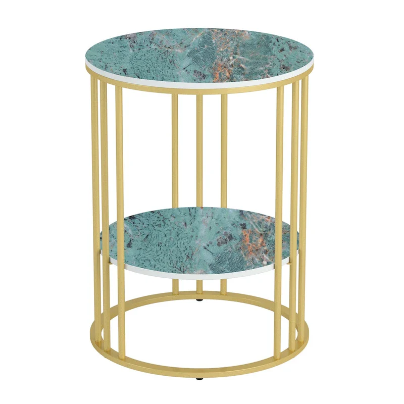 Cold Jadeite / Black / Gold 2-Tier Round Sintered Stone End Table – Single