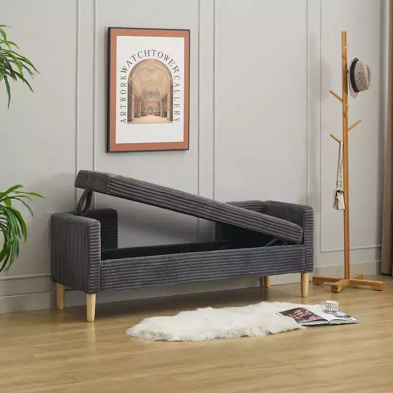 TUYOHW 65.3 Wide Fluffy Storage Ottoman Bench with 2 Bolster Pillows,Accent Ottoman Bed Bench for Living Room & Bedroom,350lbs Capacity