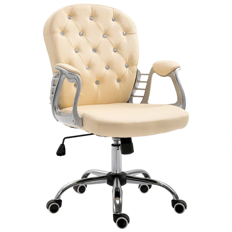 Faux Leather Office Chair with Tufted Backrest and Swivel Wheels