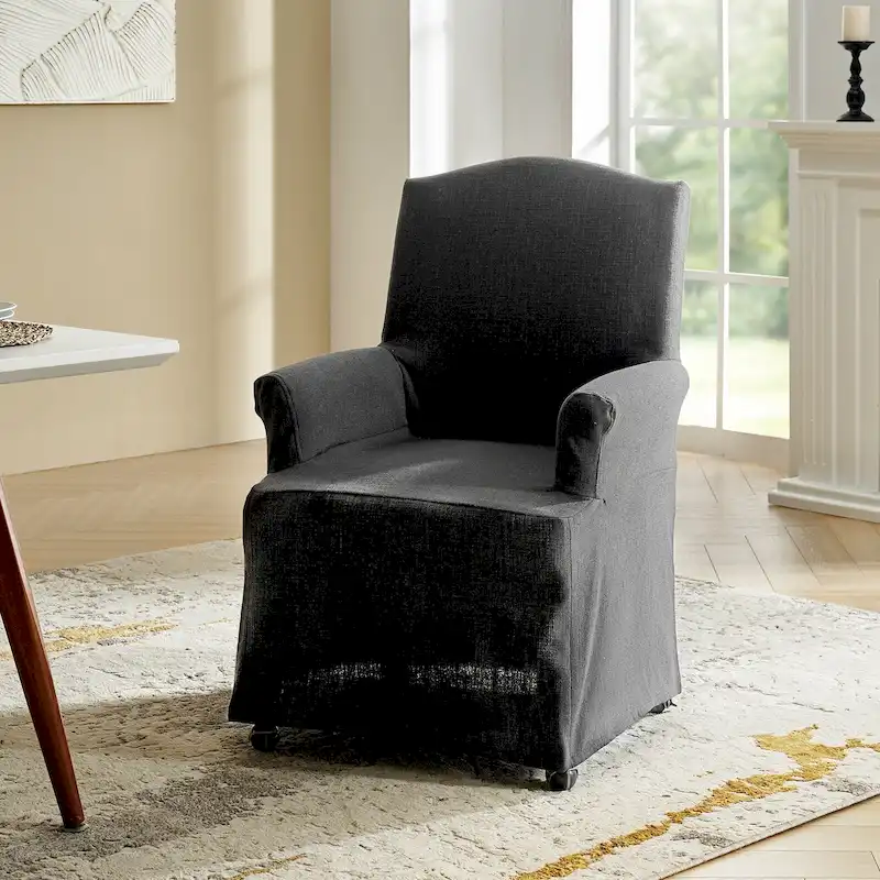 Alethea Upholstered Slipcover Arm Dining Chair with Soild Wood Legs by HULALA HOME