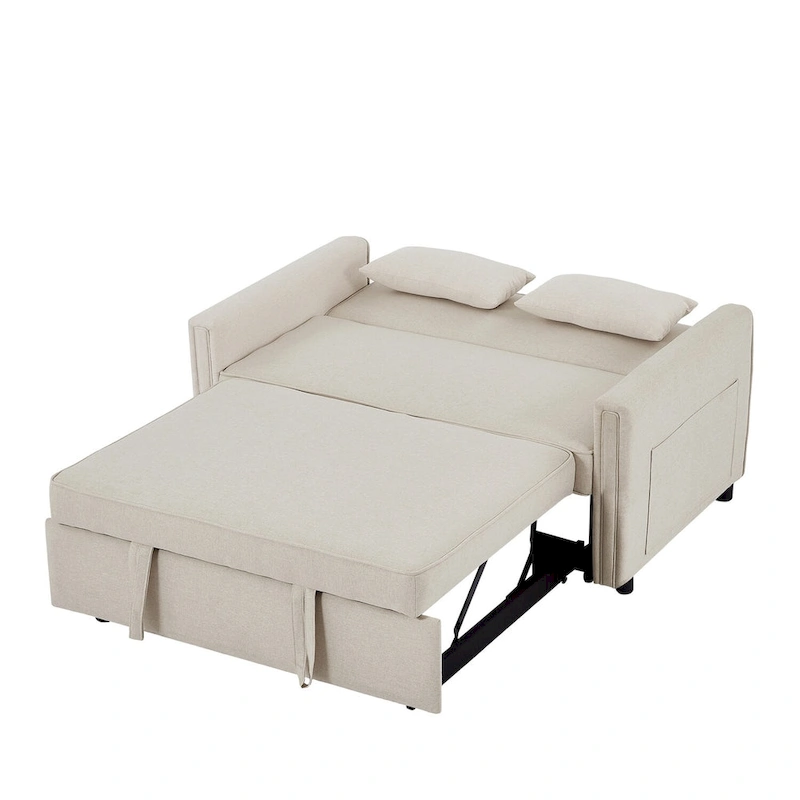 Modern Linen Convertible Sleeper Sofa Couch with 2 Lumbar Pillows