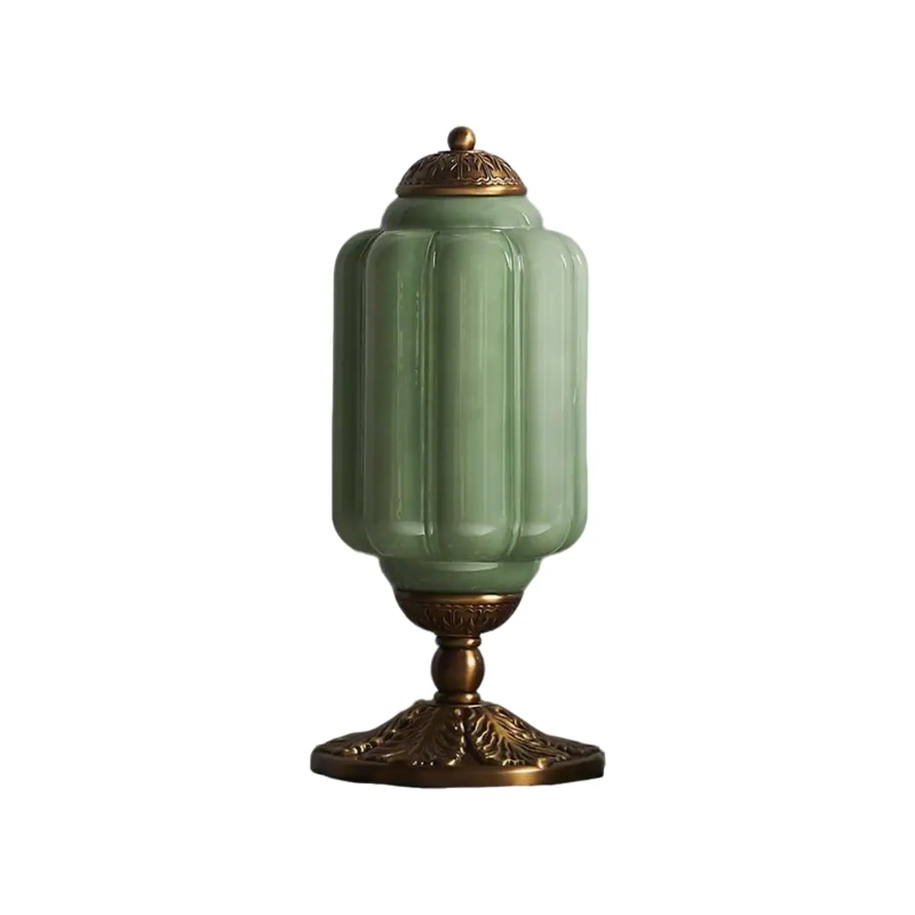 Vintage Green Elegant Glass Table Lamp with Brass Base