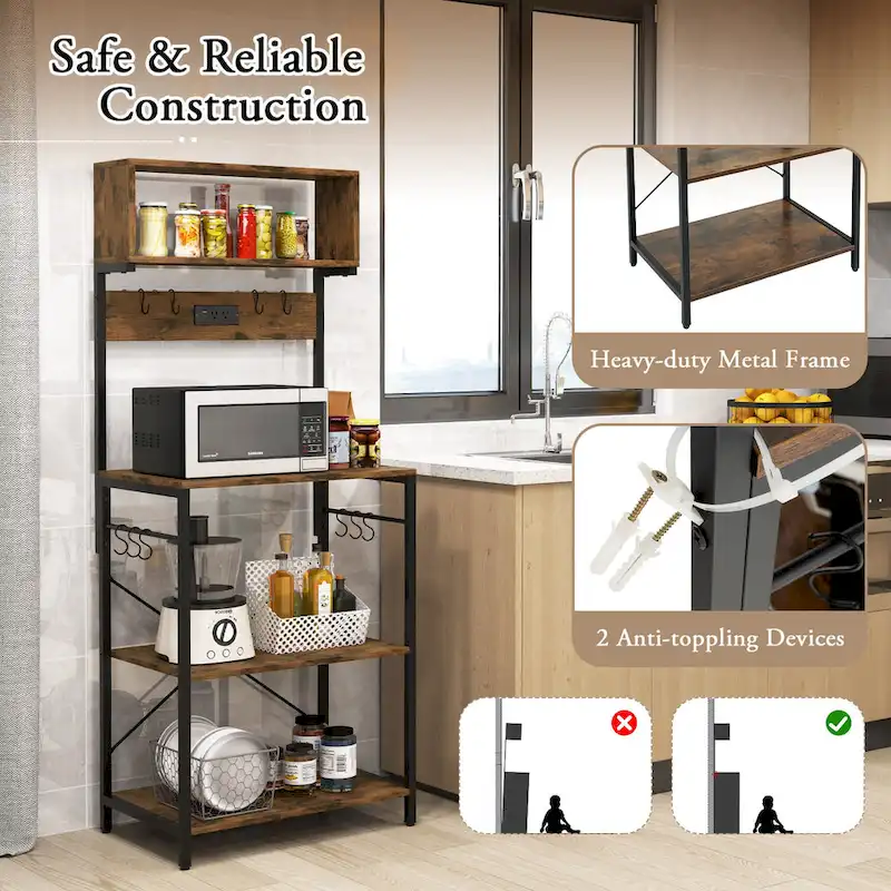 Costway Kitchen Bakers Rack 5-Tier Coffee Bar Station with Power - See Details