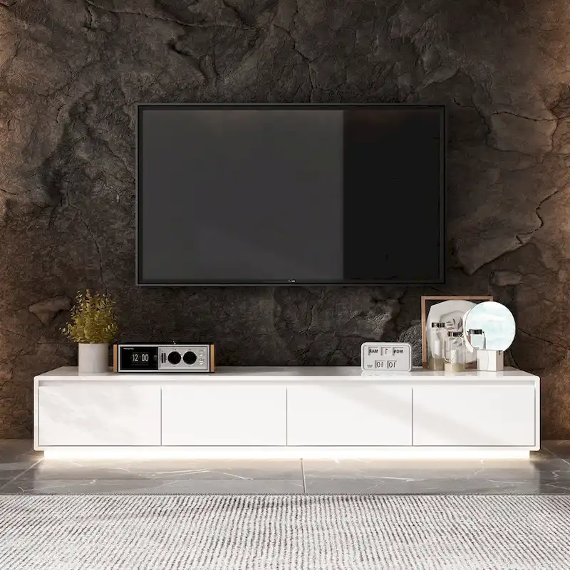 Illuminated White High Gloss Television Entertainment Center Console
