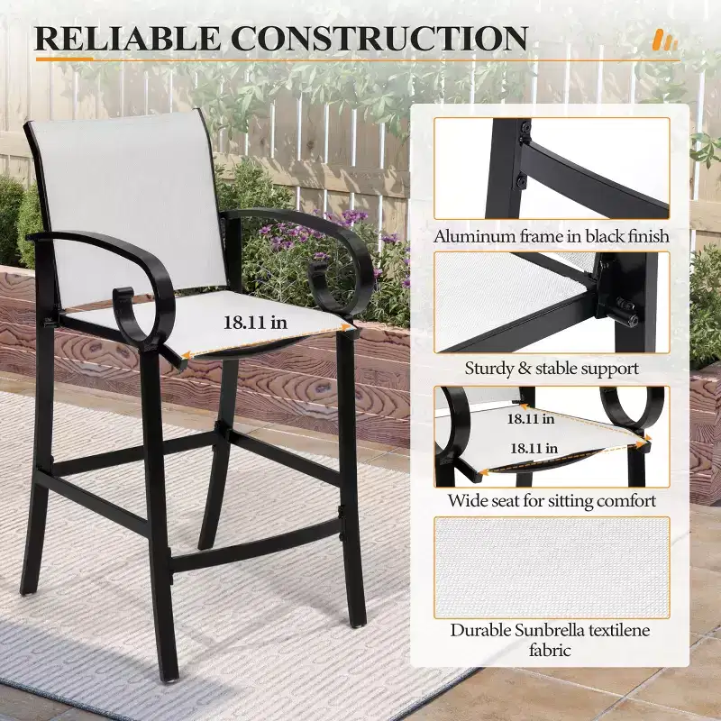 Crestlive Products 27.8'' Counter Height Set of 2 Swivel Bar Stools Aluminum Frame with Sunbrella Fabric