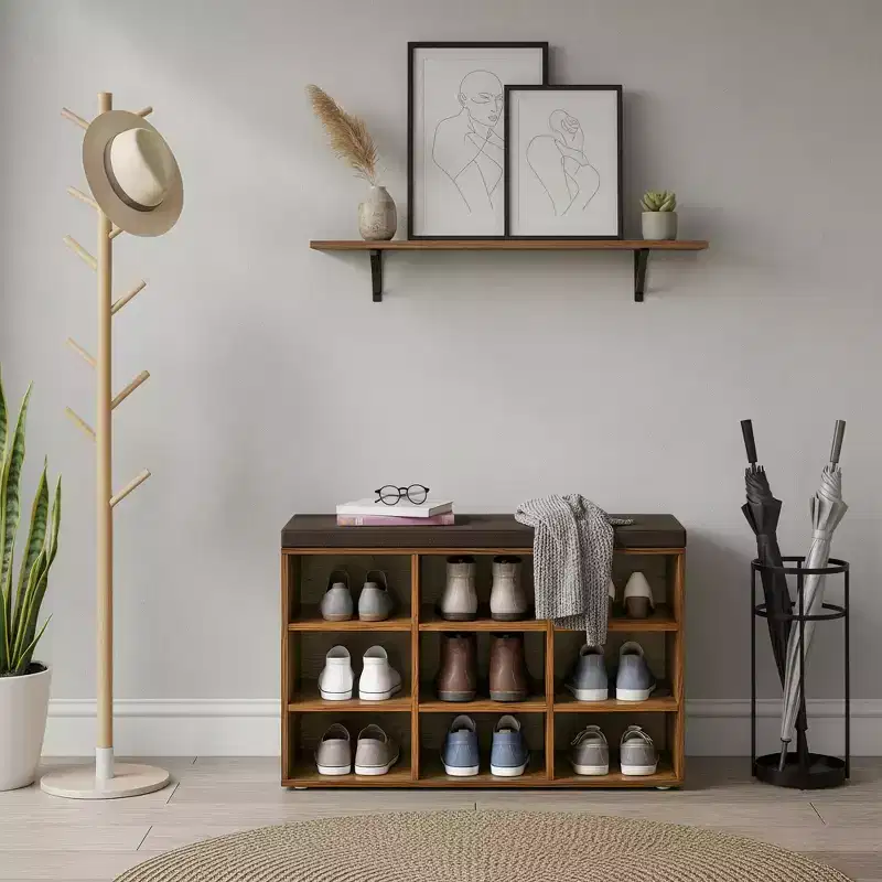 VASAGLE Shoe Bench with Cushion, Storage Bench with Padded Seat