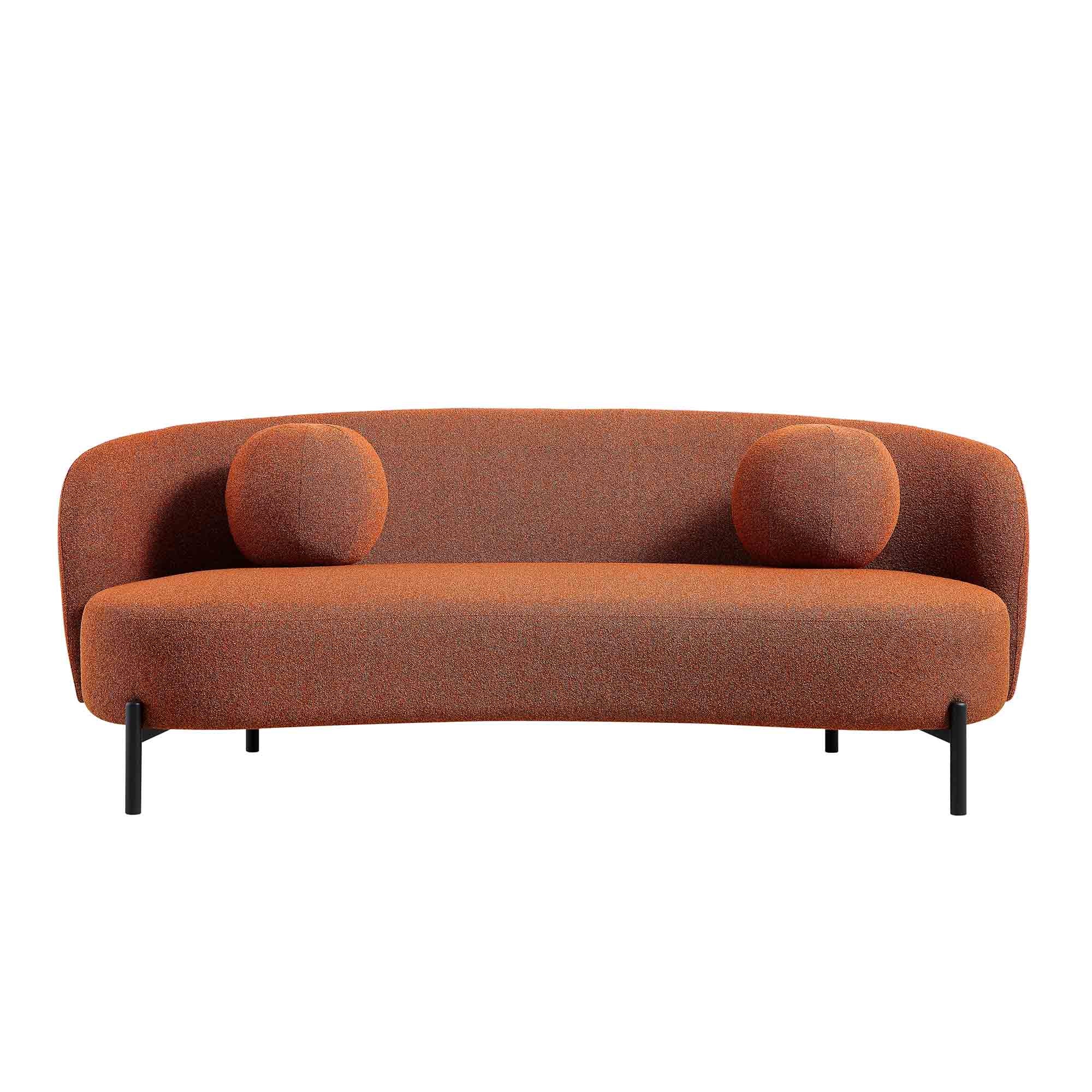 3-Seater Curved Sofa with Ball Cushions, Brick Boucle