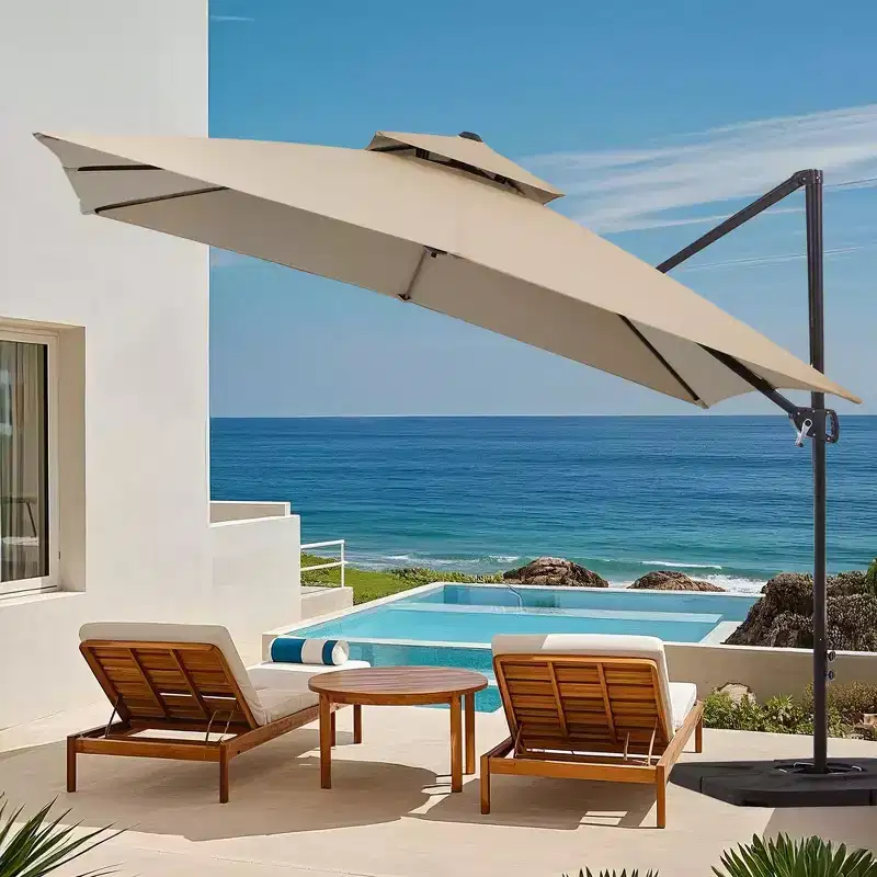 Hyleory 12ft Square Cantilever Patio Umbrella with Cover, 360 Rotation Tilt Offset Umbrella with Double Vent