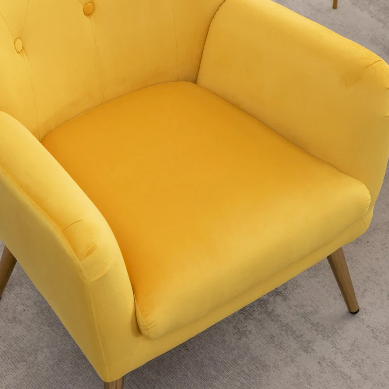 Yellow 30.25 Velvet Button Tufted Accent Chair with Gold Legs