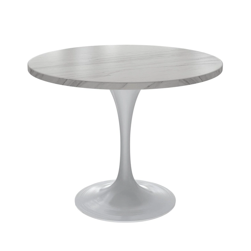 Verve Dining Table with a 36  Round Tabletop in White Steel Pedestal