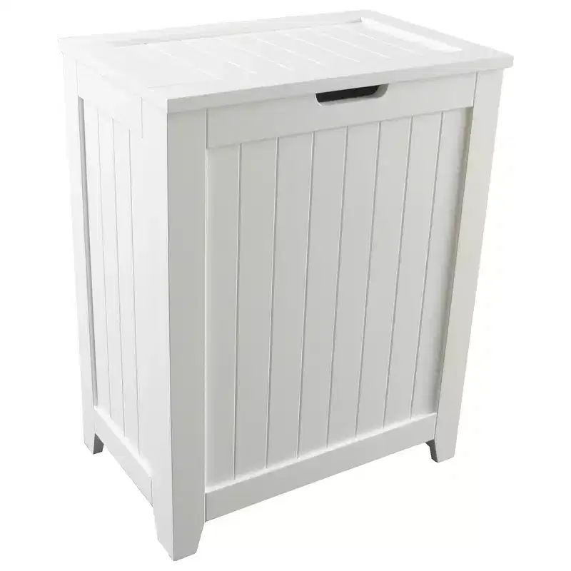 Redmon Contemporary Wooden Clothes Hamper for Bedroom and Laundry Room, White