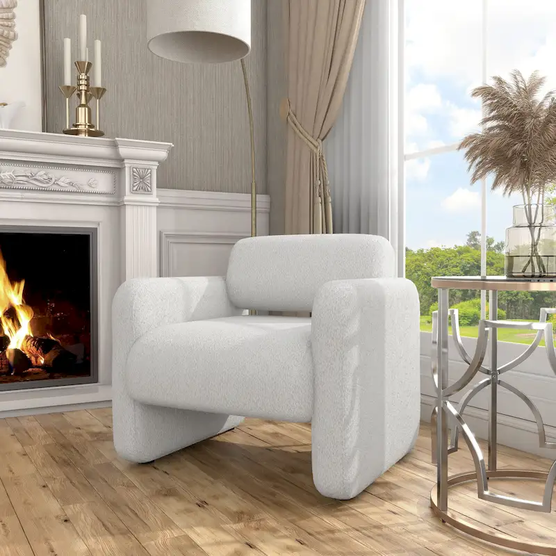 Modern Boucle Fabric Accent Chair with Arms, Upholstered Single Sofa Chair