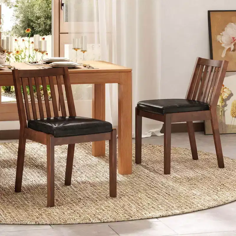 PU Leather Upholstered Dining Chairs, Armless, Espresso, Rubberwood Frame, 400 lbs Capacity