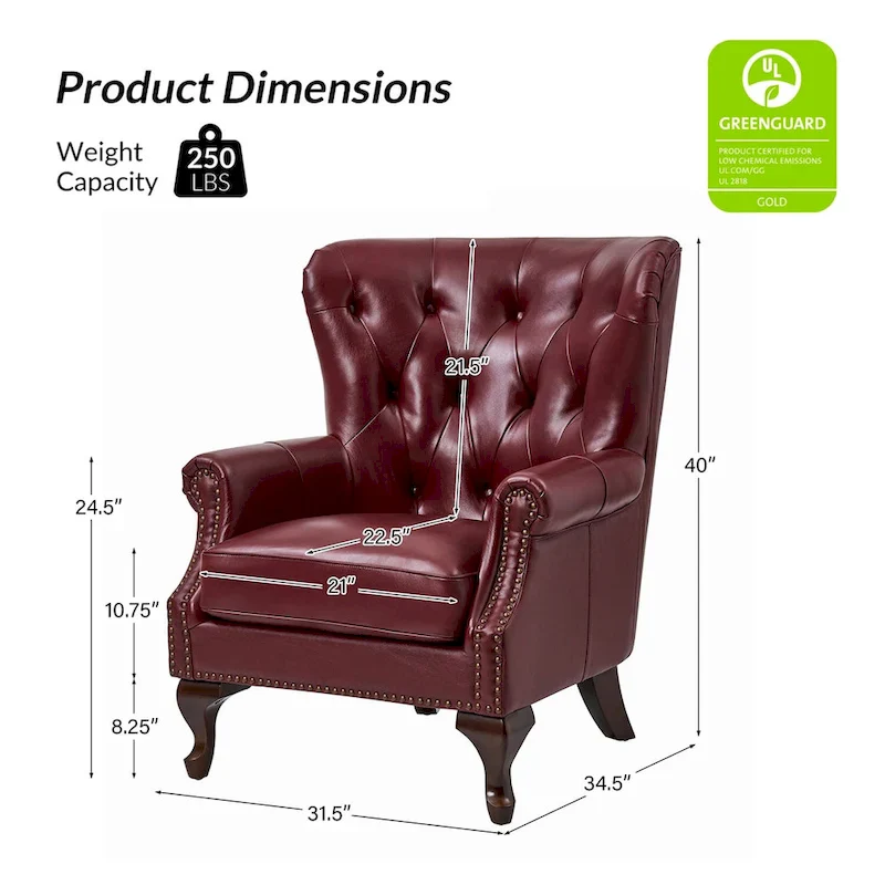 Gerhard Genuine Leather Armchair with Nailhead Trims and Removable Cushion Set of 2 by HULALA HOME