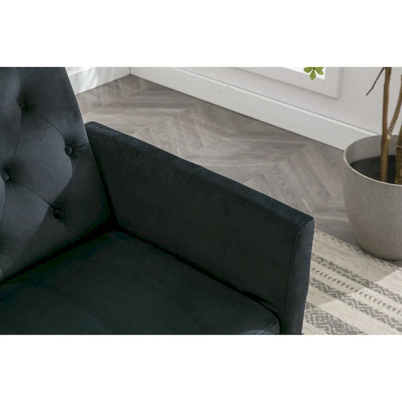 Velvet Accent Chair with Adjustable Armrests and Backrest, Button Tufted Lounge Chair, Single Recliner Armchair with Ottoman