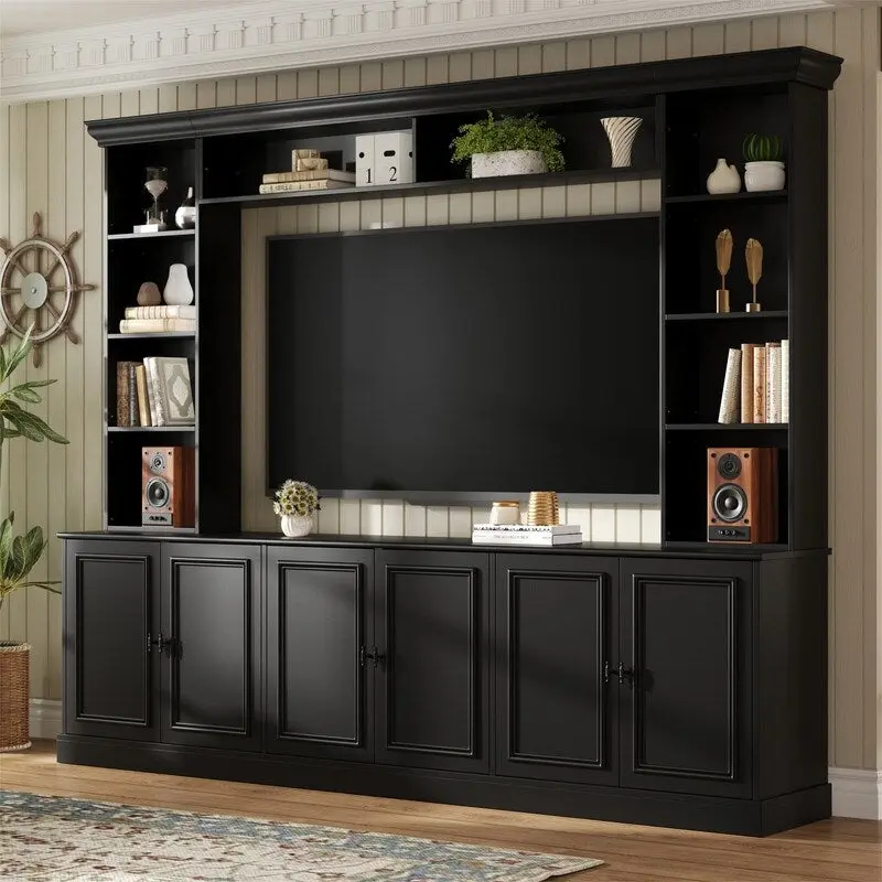 Entertainment Center 97.4W 4-Piece MDF 7 Adjustable Shelves Cable Management Retro 430 LBS