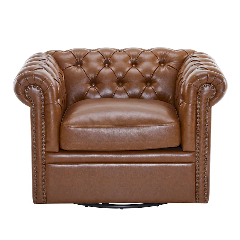 Swivel Button-Tufted Club Chair – Dark Green / Cognac, Chesterfield Style, Single Seat