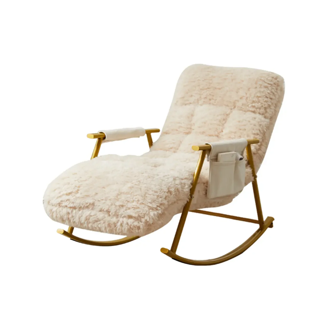 Modern Cotton Upholstered Metal Rocking Chair in White