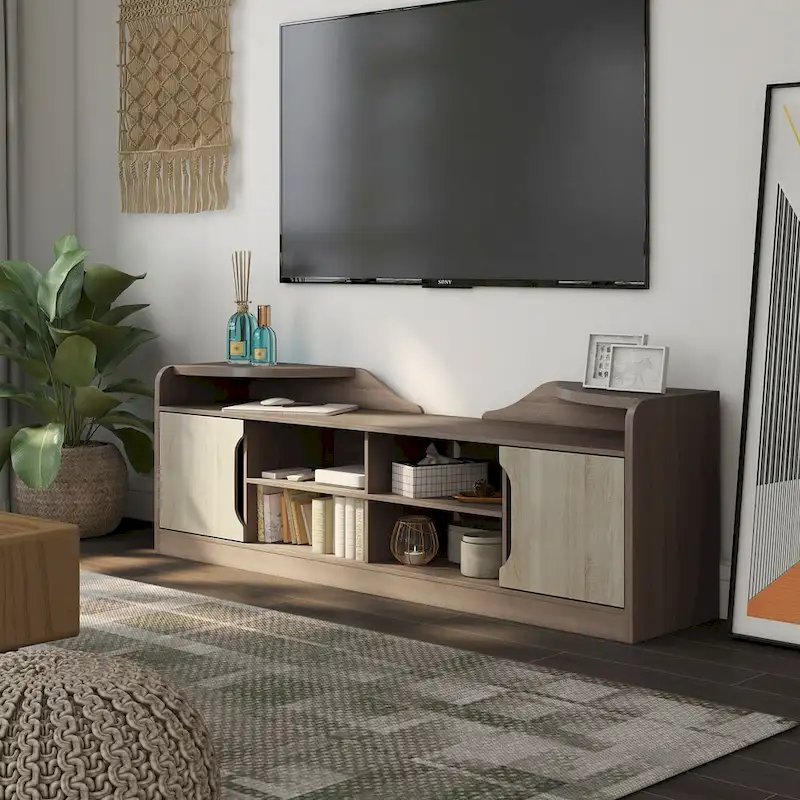 Brown Two-Tone Rustic TV Stand with Storage - Fits 80 TV