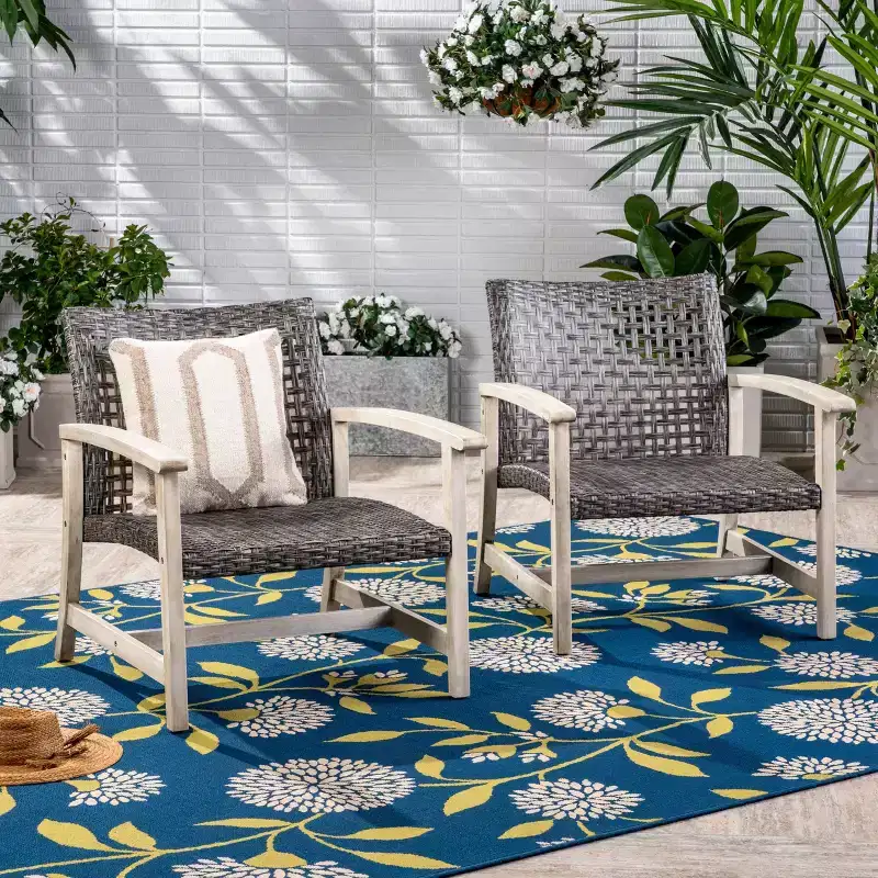 Okak Elegent Outdoor Club Chair Set of 2, Wicker Woven Patio Chair with Fixed Arms, Fire Pit Chairs for Garden, Patio, Garden
