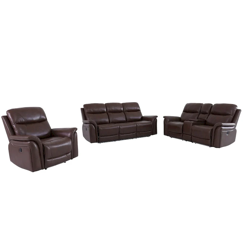 LED Breathing Leather 3-Piece Recliner Sofa Set for Living Room