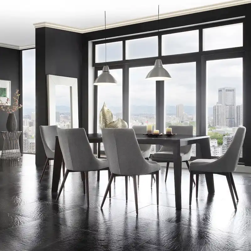 Sasha Mid-century Grey Fabric Upholstered Tapered Leg Dining Chairs (Set of 2)