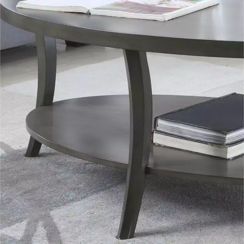 GDFStudio Adriano Modern Oval Wooden 2-Tier Coffee Table with Underneath Shelf