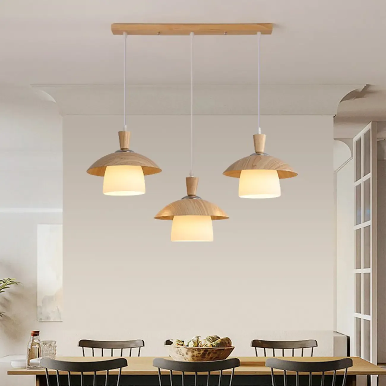 3-Light Modern Wood Island Pendant Lights for Kitchen