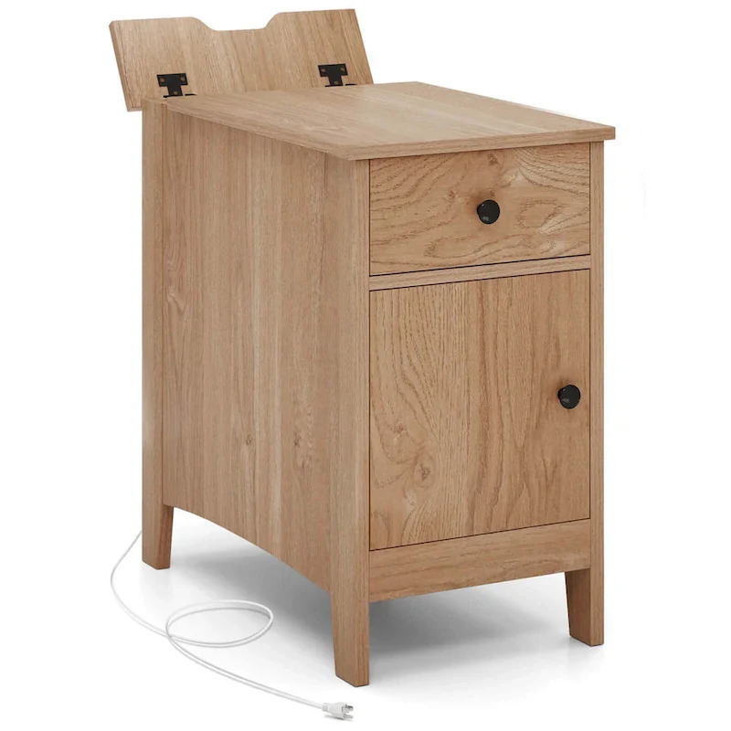 Costway 1/2 PCS End Table with Charging Station Flip Top Bedside Table