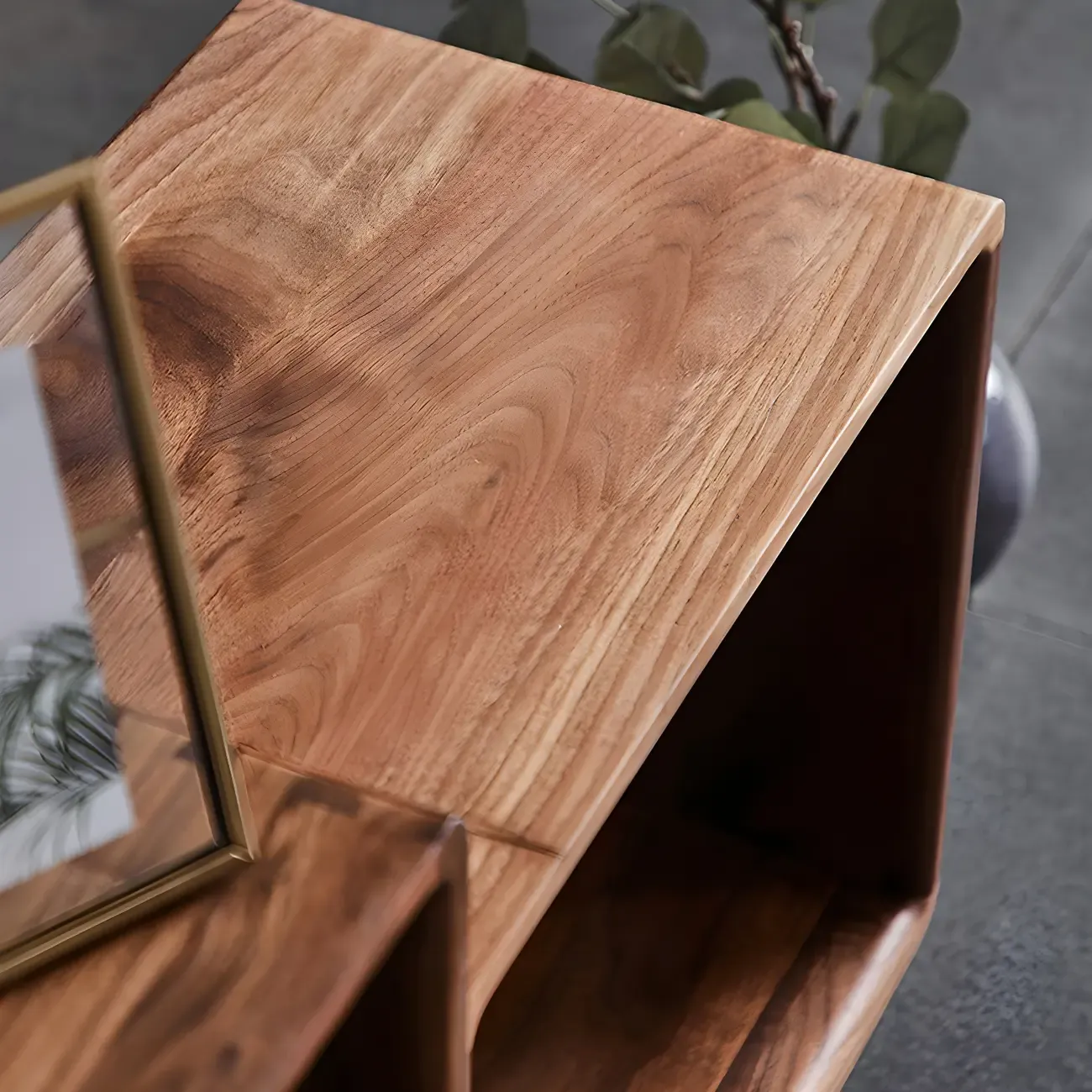 Mid-century Modern Brown Wood Cube Open Back Bookcase