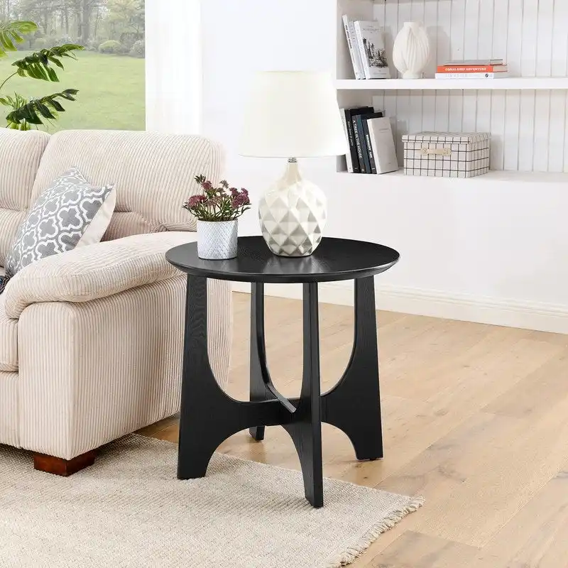 Black / Walnut Round Coffee Table & End Table – For 1 Person