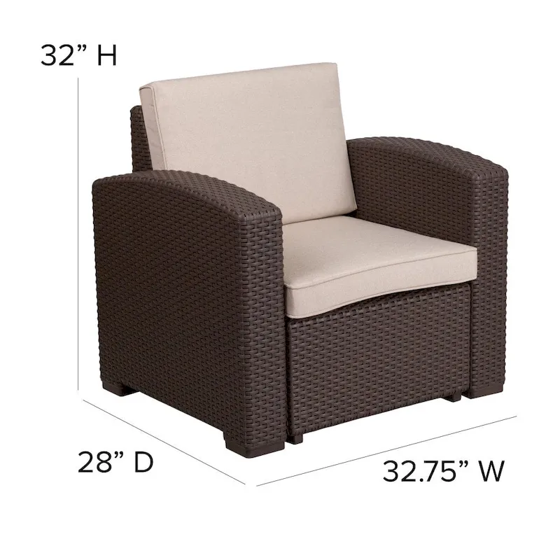 Faux Rattan Chair with All-Weather Cushion