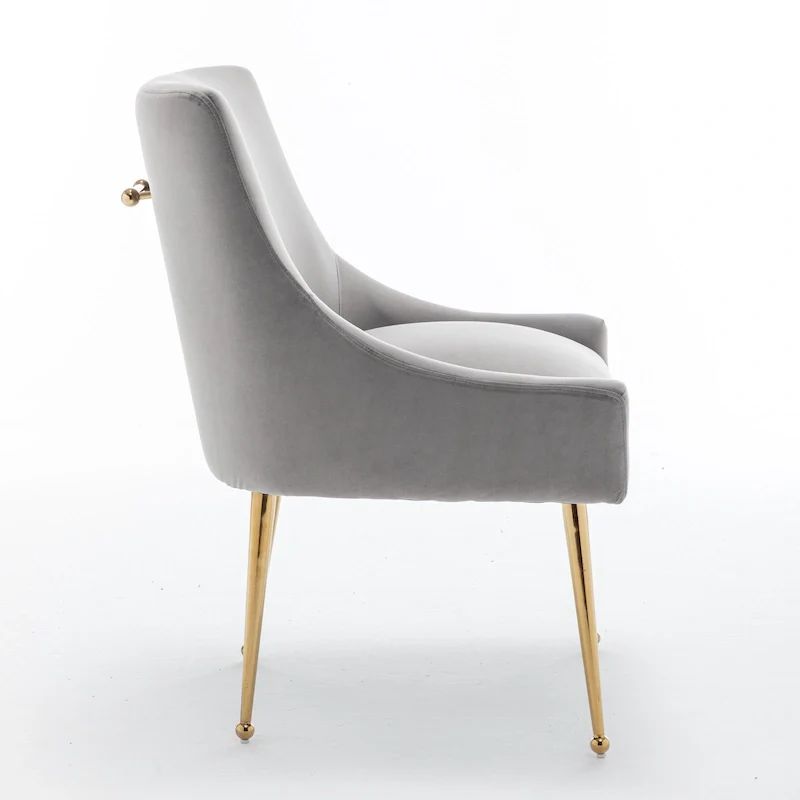 Velvet Upholstered Armless Dining Chair with Gold Metal Legs – Beige / Green / Black / Navy / Grey