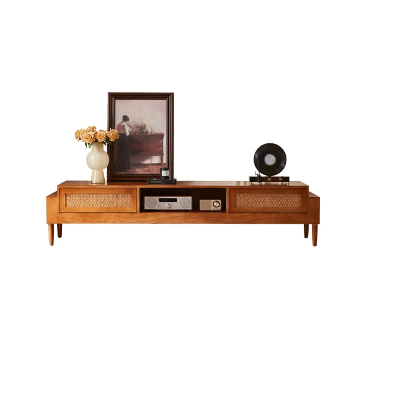 70Inch Modern Brown Wood TV Stand Entertainment Center