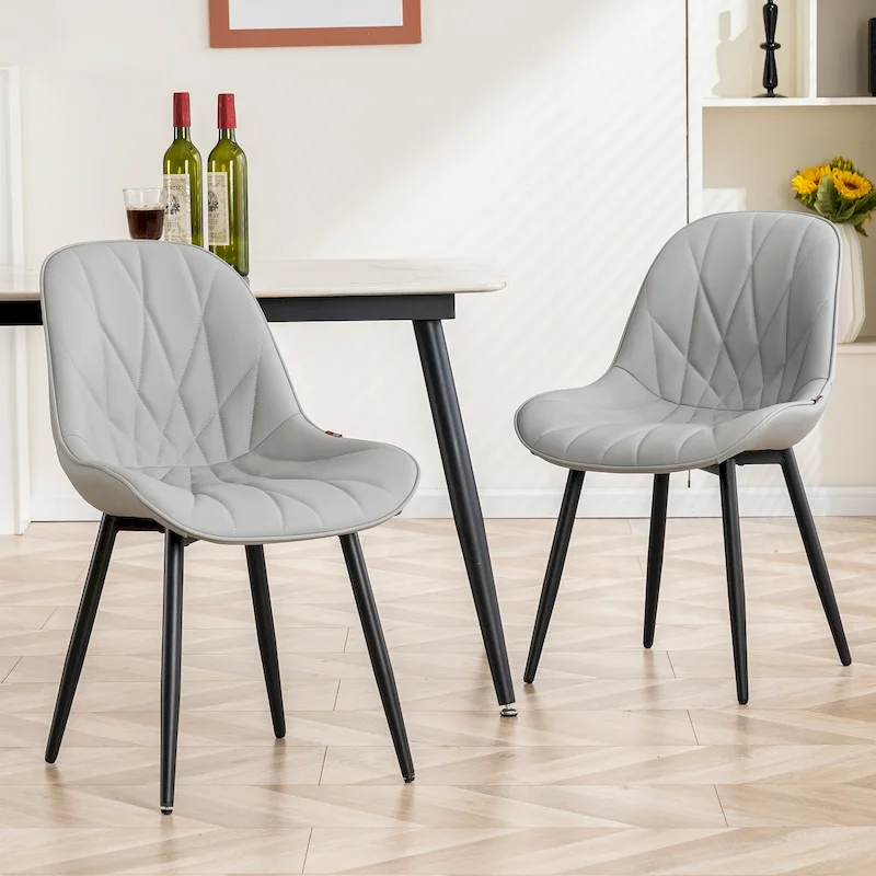 Upholstered Dining Chair, Mid-Back Style, Set of 2 – Grey / White / Black / Blue / Brown / Khaki / Tan / Avocado Green / Olive Green / Greyish Green / Grey Purple
