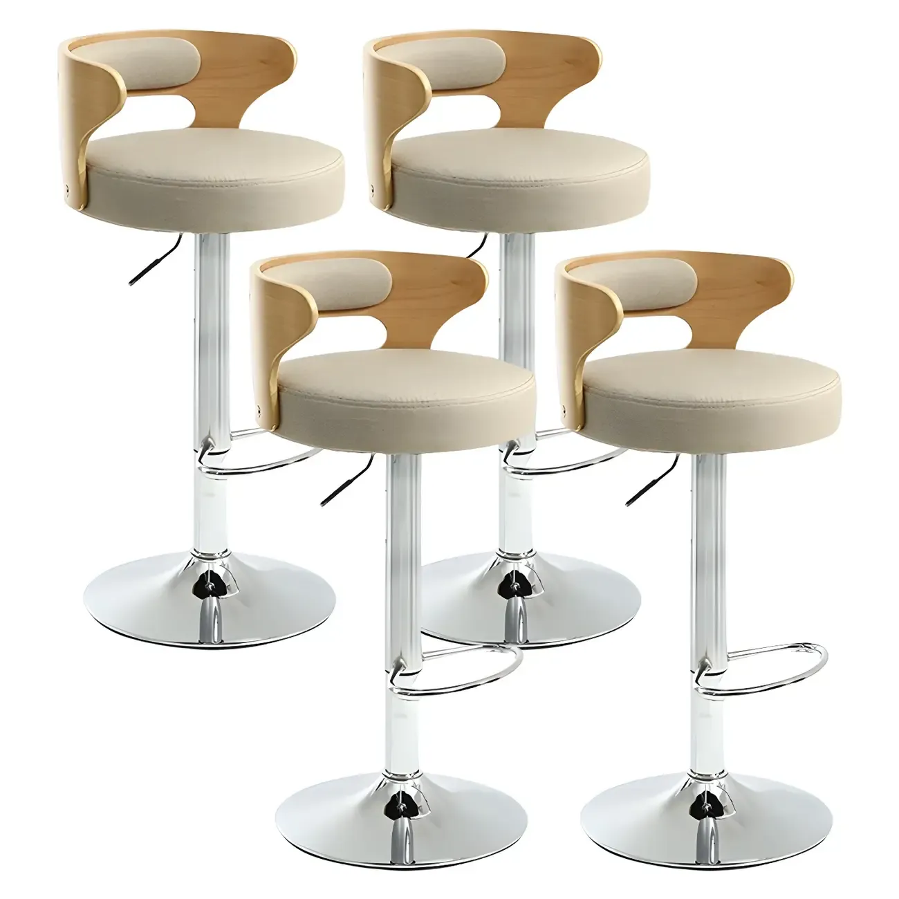 Adjustable Round Leather Swivel Bar Stools with Back