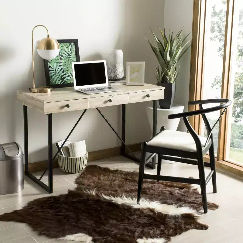 Hilton 3 Drawer Desk - DSK2206 - Rustic Brown/Black - Safavieh
