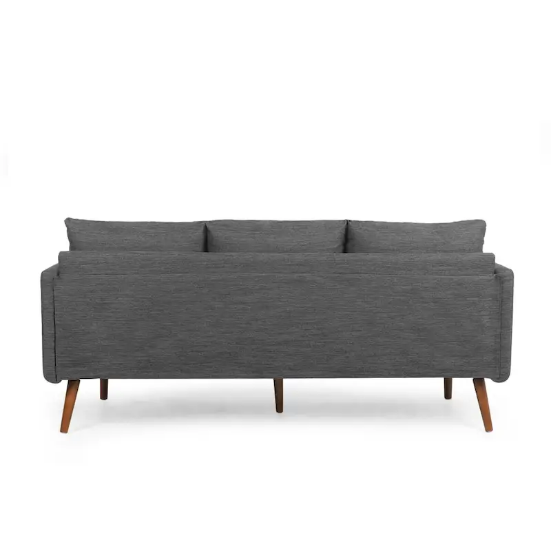 Charcoal Fabric 3-Seater Sofa with Pillow Back and Birchwood Legs